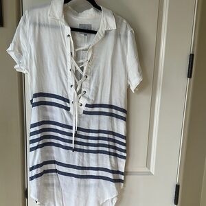 White and Blue Striped Lace-Up dress